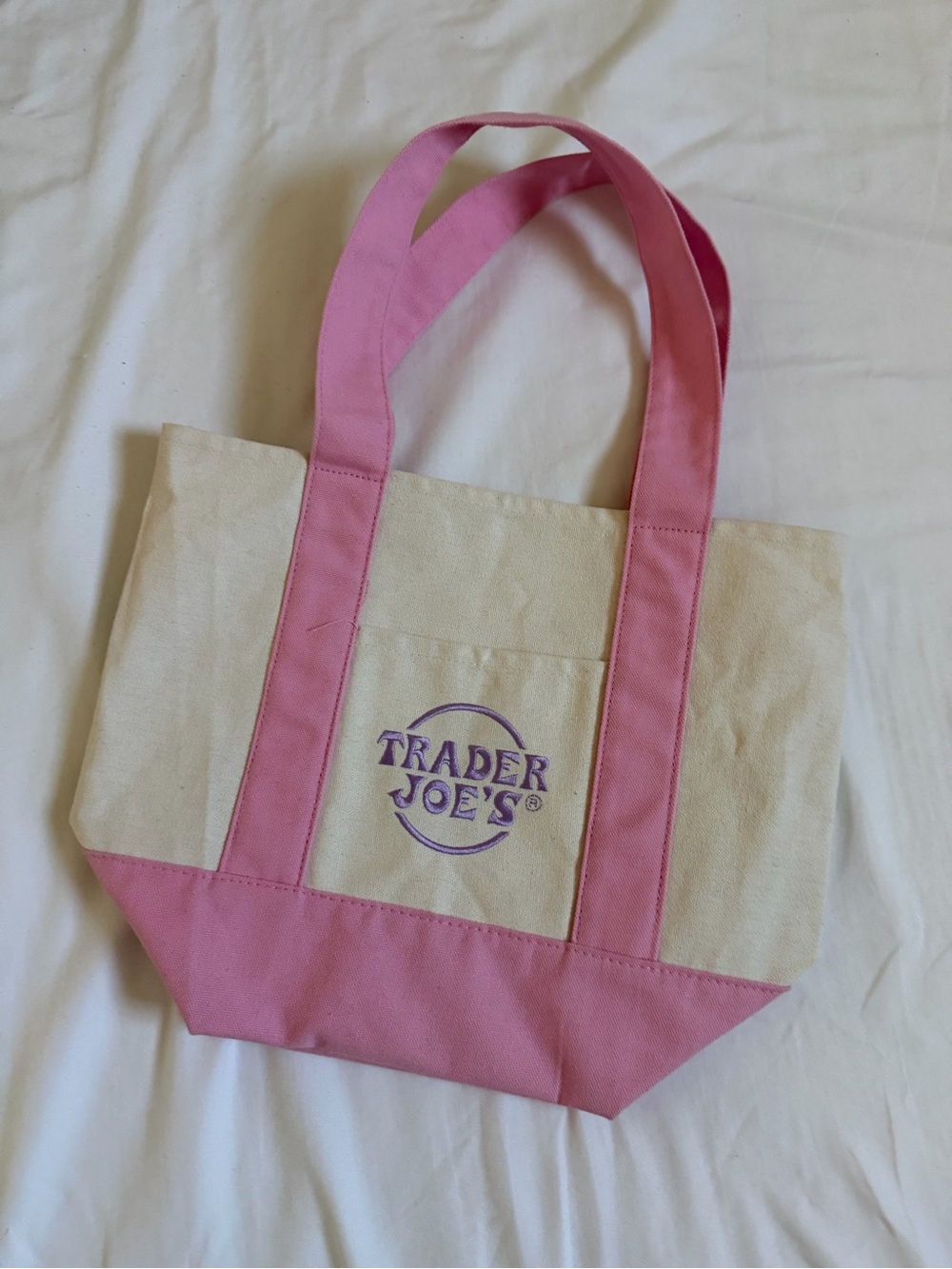Trader Joe's Pink & Cream Canvas Mini Tote Bag